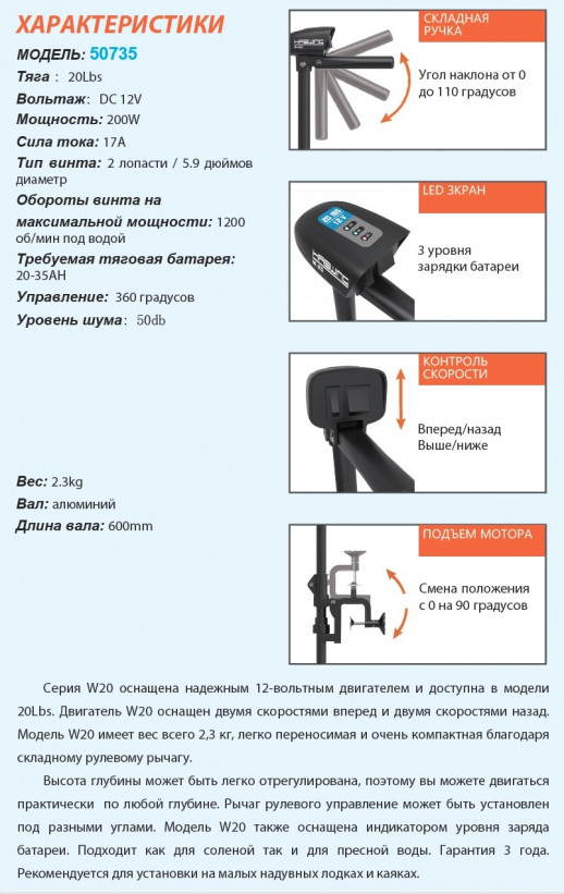 Электромотор Haswing W-20 12V 20LBS + аккумулятор гель Stronger 33Ah